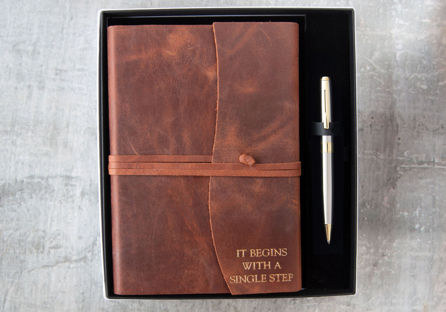 Amalfi Handmade Italian Vegetable Tan Leather Journal A5 Copper Gift Set Free Engraving Signature Pen (21cm x 15cm) Can be Personalised!