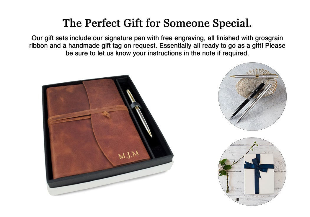 Amalfi Handmade Italian Vegetable Tan Leather Journal A5 Copper Gift Set Free Engraving Signature Pen (21cm x 15cm) Can be Personalised!