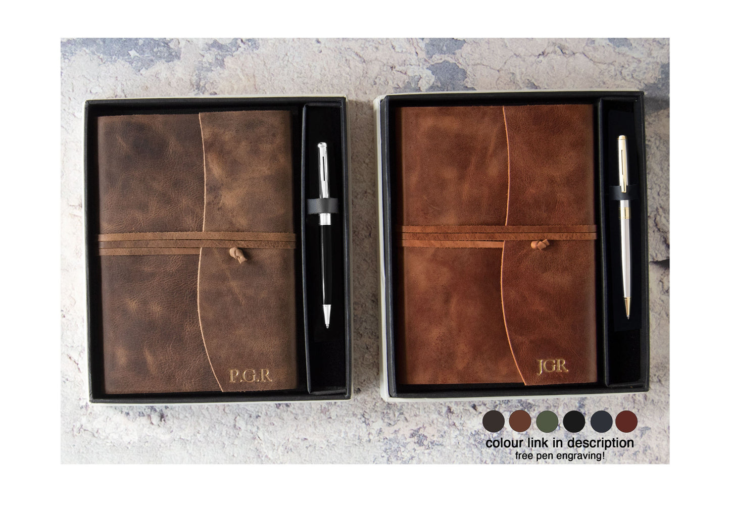 Amalfi Handmade Italian Vegetable Tan Leather Journal A5 Copper Gift Set Free Engraving Signature Pen (21cm x 15cm) Can be Personalised!