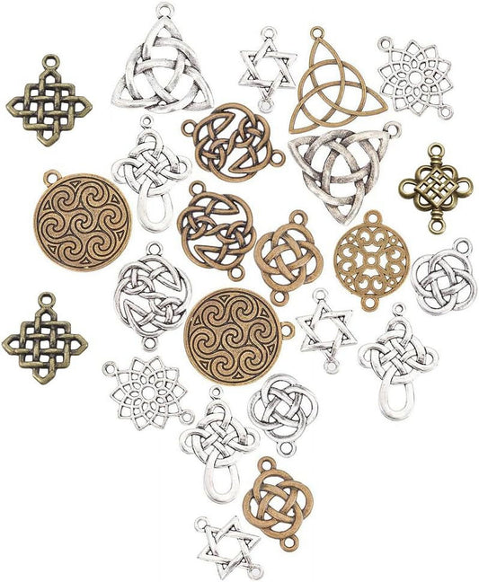 1 Box 56Pcs 14 Styles Celtic Knot Charms Pagan Chinese Knot Flower of
