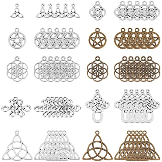1 Box 60Pcs 10 Styles Celtic Knot Charms Pendants Pagan Chinese Trinit