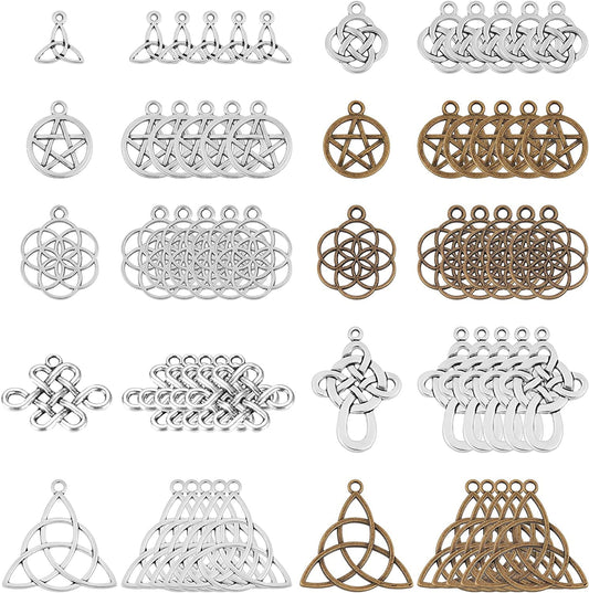 1 Box 60Pcs 10 Styles Celtic Knot Charms Pendants Pagan Chinese Trinit