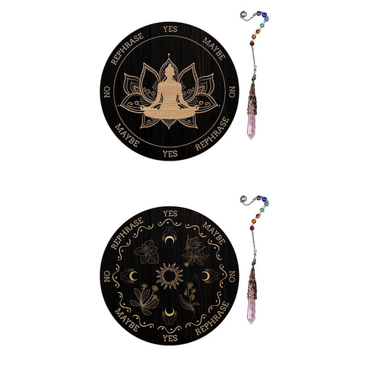 2Set Sun Moon Hand Plant Pendulum Board 7.8" Dowsing Divination Metaph