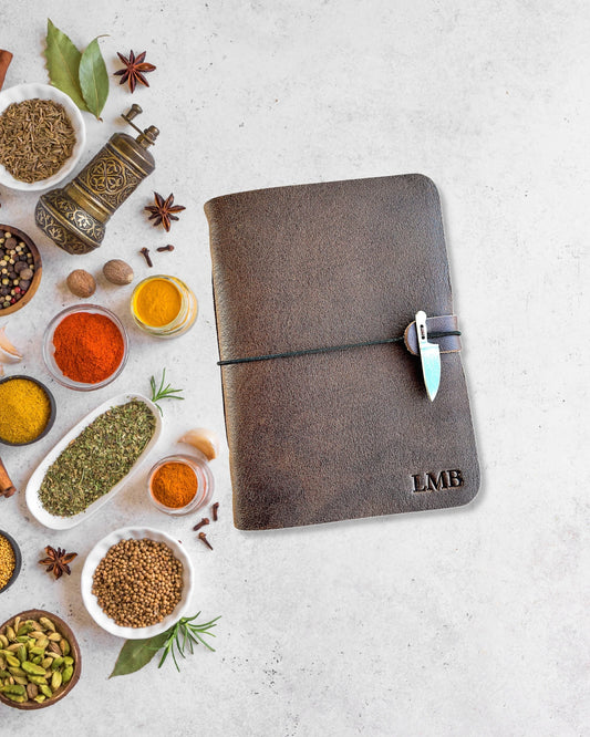 Personalized Leather Recipe Book in  Dark Brown with Knife Blank Cook Book Gift for Chef Dark Brown Bifold with Knife