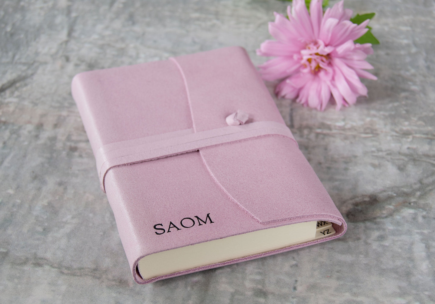 Capri Small Salmon Handmade Italian Leather Wrap Address Book (13cm x 9cm x 2cm) Can be Personalised!