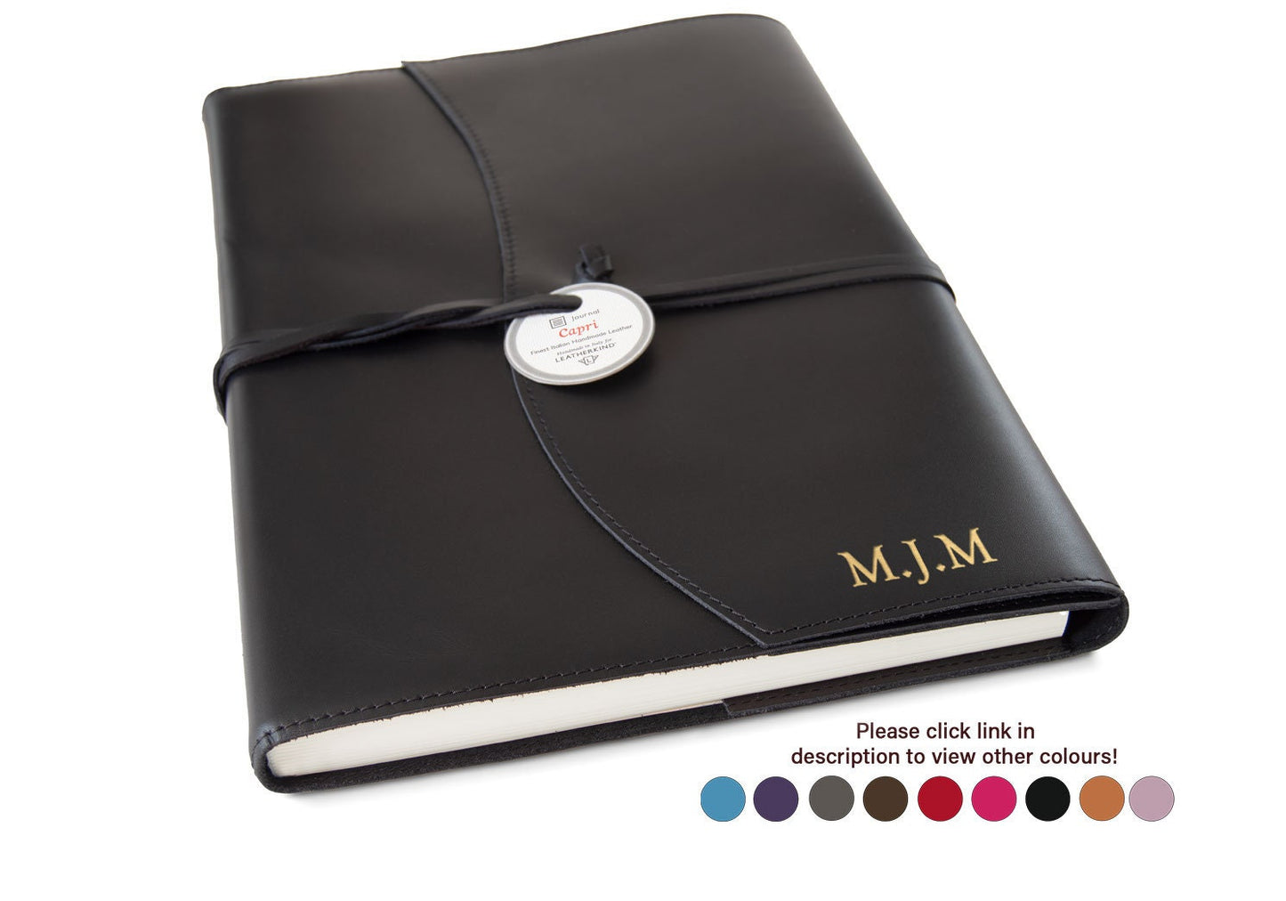 Capri Handmade Italian Leather Wrap Refillable Journal A4 Obsidian (31cm x 23cm x 2cm) Can be Personalised!