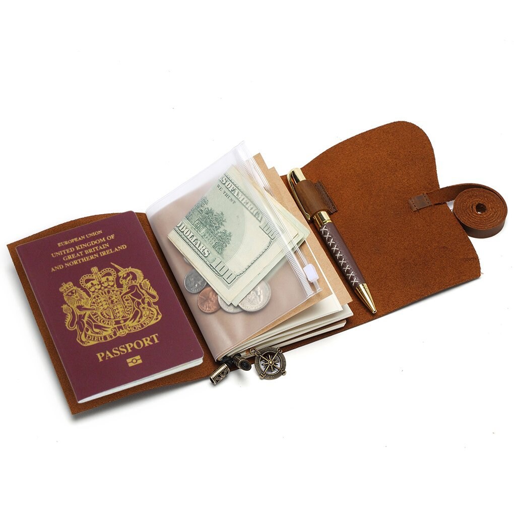 Small Pocket Refillable Travellers Notebook Handmade Leather Journal + Pen | Leather Journals | Leather-Bound Journal | Old & Travel Journal