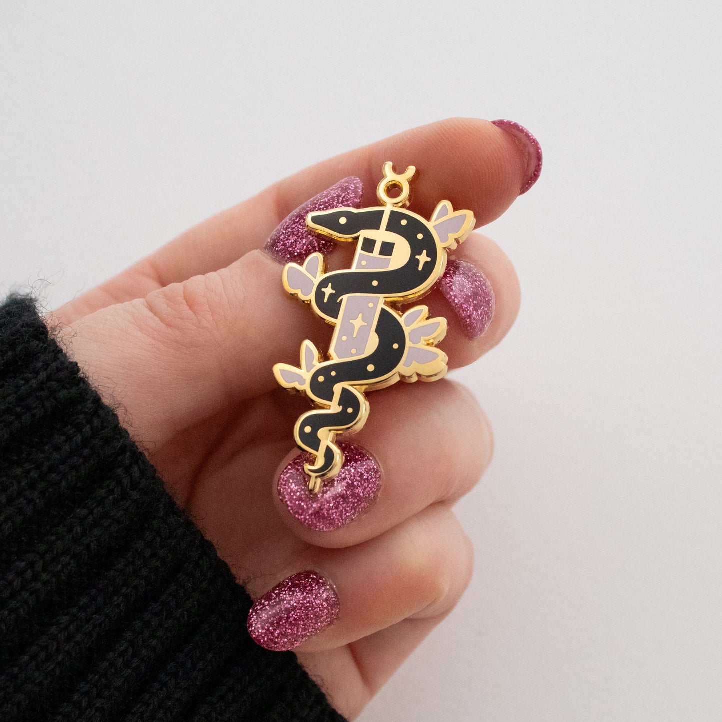 Medication Rod of Asclepius and Snake - PCOS Enamel Pin Series - Black, Copper, Purple - Hard Enamel Lapel Pin Cloisonné Badge