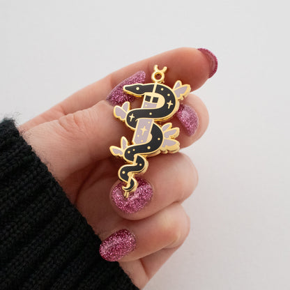 Medication Rod of Asclepius and Snake - PCOS Enamel Pin Series - Black, Copper, Purple - Hard Enamel Lapel Pin Cloisonné Badge