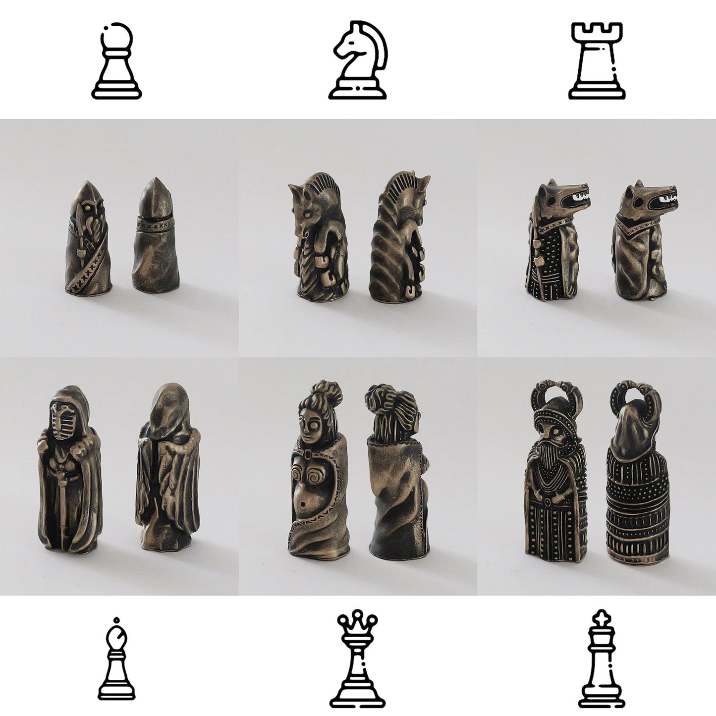 Odin Chess Pieces - Bronze Viking Jewelry Chess - Pagan Heathen Deity Norse Mythology - Handmade