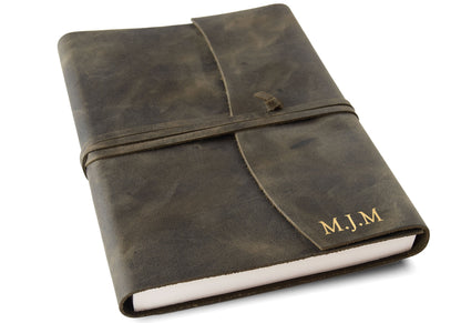 Amalfi Handmade Italian Vegetable Tan Leather Wrap Journal A5 Olive (21cm x 15cm x 2cm) Can be Personalised!