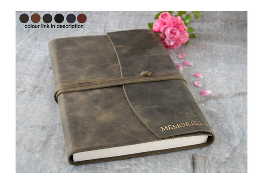 Amalfi Handmade Italian Vegetable Tan Leather Wrap Journal A5 Olive (21cm x 15cm x 2cm) Can be Personalised!