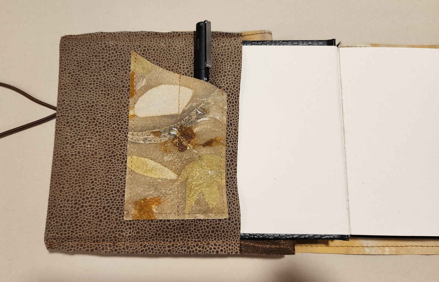 Leather bound sketch book. Eco printed leather. Botanical printed leather journal. Refillable journal