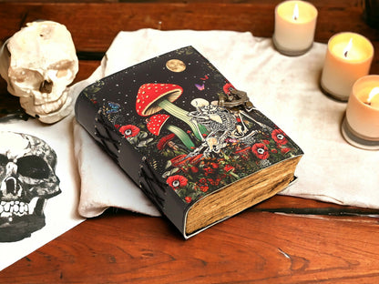 Blank Spell Book of Shadows  Mushroom Skull Skeleton  lovers Journal Witchcraft Tarot  Gothic Notebook Antique Vintage best gift for him her