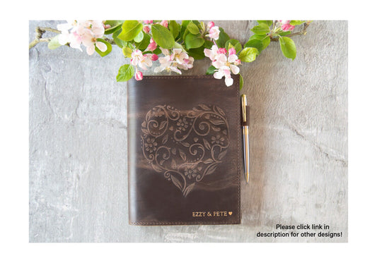 Dali Heart Handmade Full-Grain Buff Leather Refillable Journal A5 Rustic Tan (22cm x 16cm x 2cm) Can be personalised! (Pen not included)