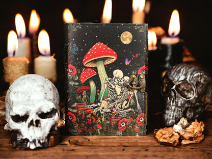 Blank Spell Book of Shadows  Mushroom Skull Skeleton  lovers Journal Witchcraft Tarot  Gothic Notebook Antique Vintage best gift for him her