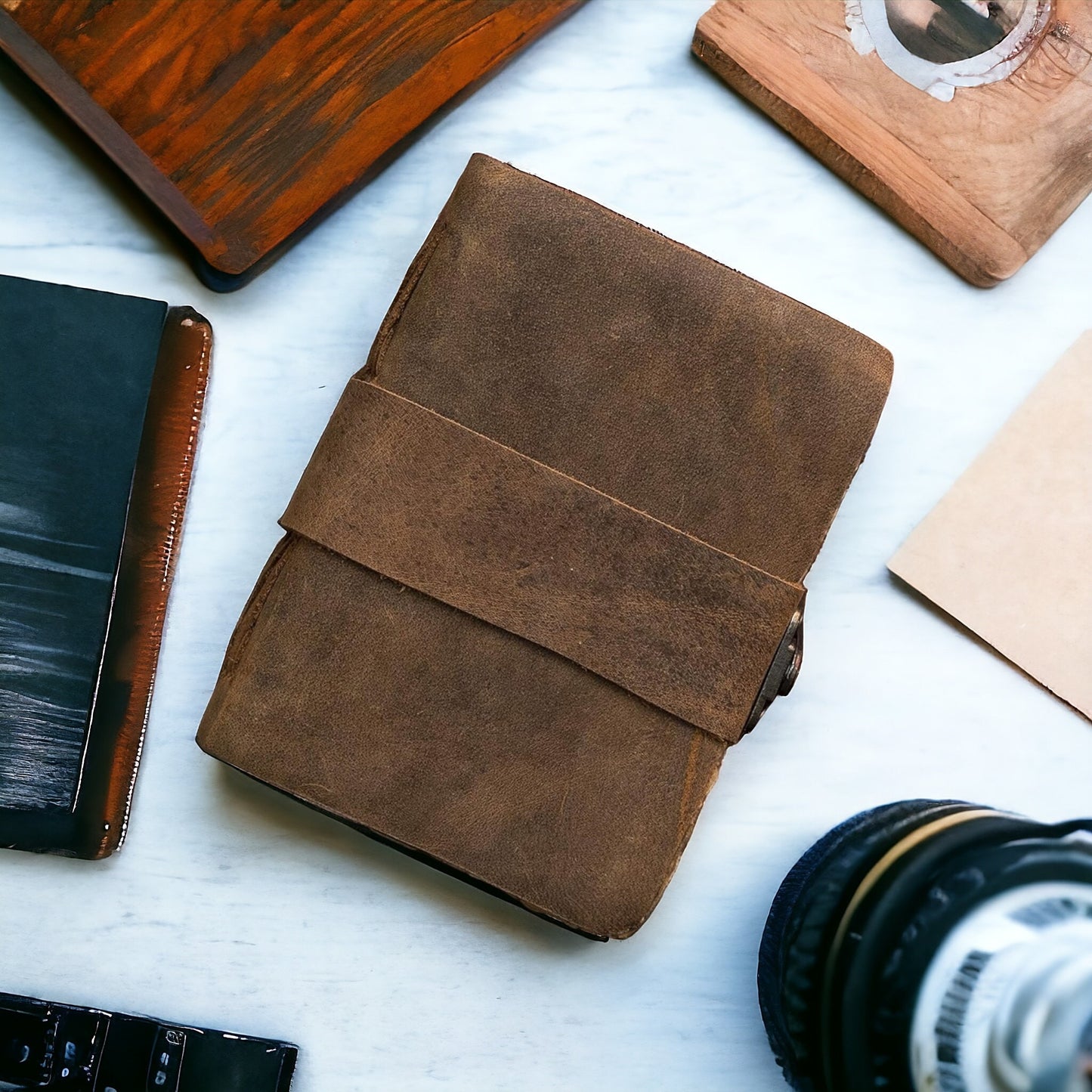 Vintage leather Journal - Blank Spell Book of Shadows, Grimoire Journal, Travel Writing Notebook,  Antique Deckle Edge Paper Lock Closure,