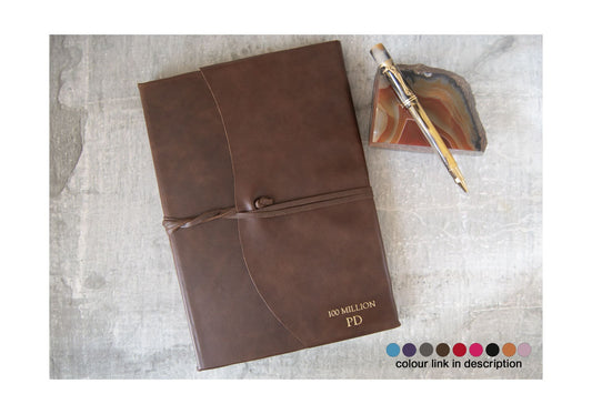 Capri Handmade Italian Leather Wrap Journal A4 Chocolate (30cm x 24cm x 2cm) Can be Personalised!