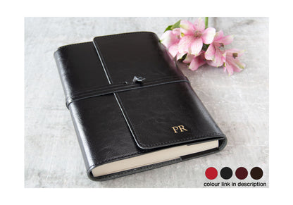 Tuscan Handmade Italian Recycled Leather Wrap Refillable Journal A5 Black (22cm x 16cm x 2cm) Can be Personalised!