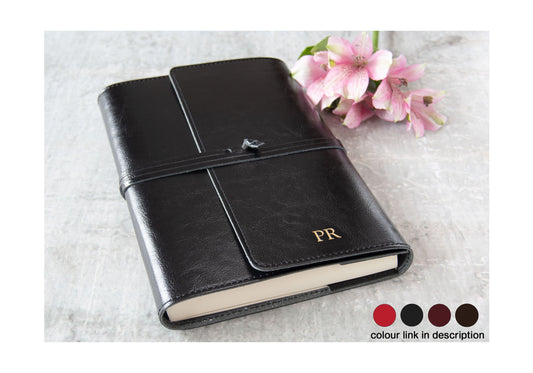 Tuscan Handmade Italian Recycled Leather Wrap Refillable Journal A5 Black (22cm x 16cm x 2cm) Can be Personalised!