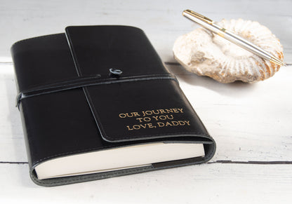 Tuscan Handmade Italian Recycled Leather Wrap Refillable Journal A5 Black (22cm x 16cm x 2cm) Can be Personalised!