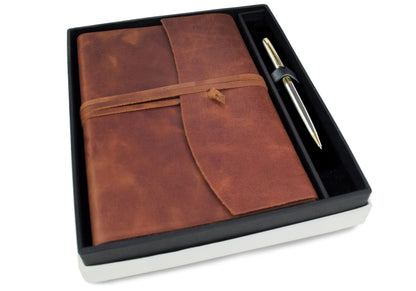 Amalfi Handmade Italian Vegetable Tan Leather Journal A5 Copper Gift Set Free Engraving Signature Pen  (21cm x 15cm) Can be Personalised!